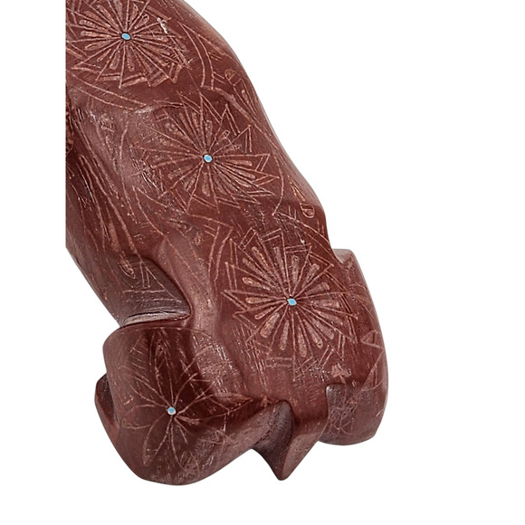 Native American Zuni Bear Fetish Derrick Kaamasee Pipestone Carving Turquoise 4" - Picture 5 of 16